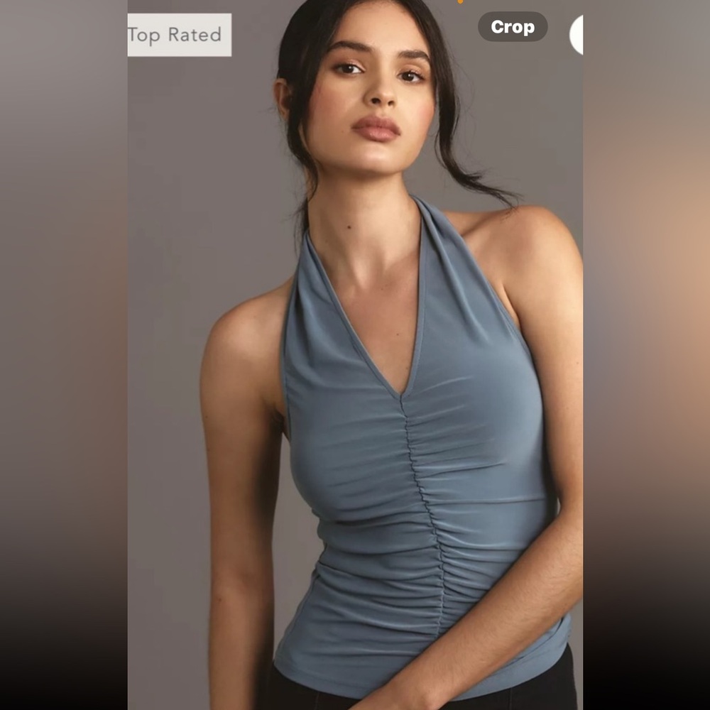 Anthropologie Ruched Halter Tank in Slate, Size Medium, NWT